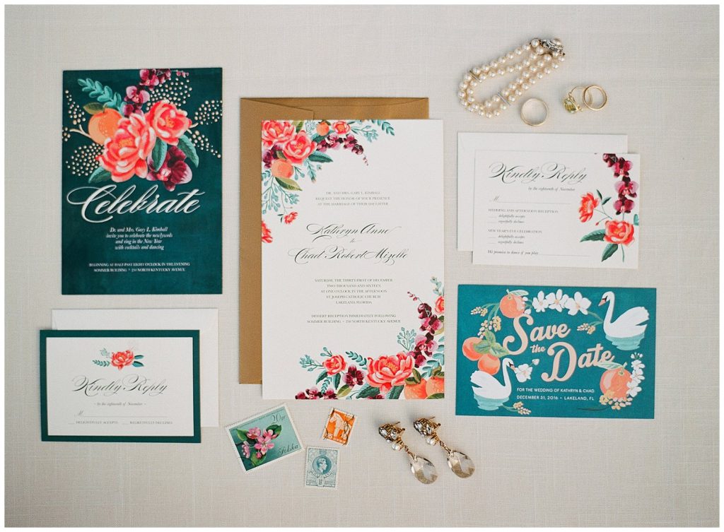 Jewel toned wedding invitation