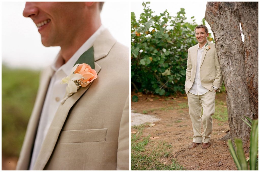Beige linen suit for groom