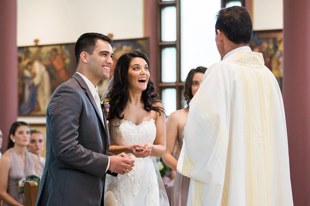 Adorable bride and groom reactions during wedding ceremony