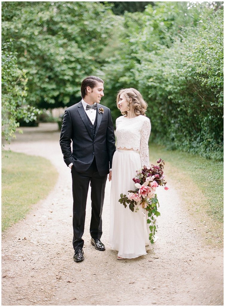 Two piece wedding dress at Chateau St Julien || The Ganeys