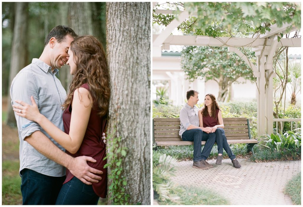 maroon top with jeans engagement photo