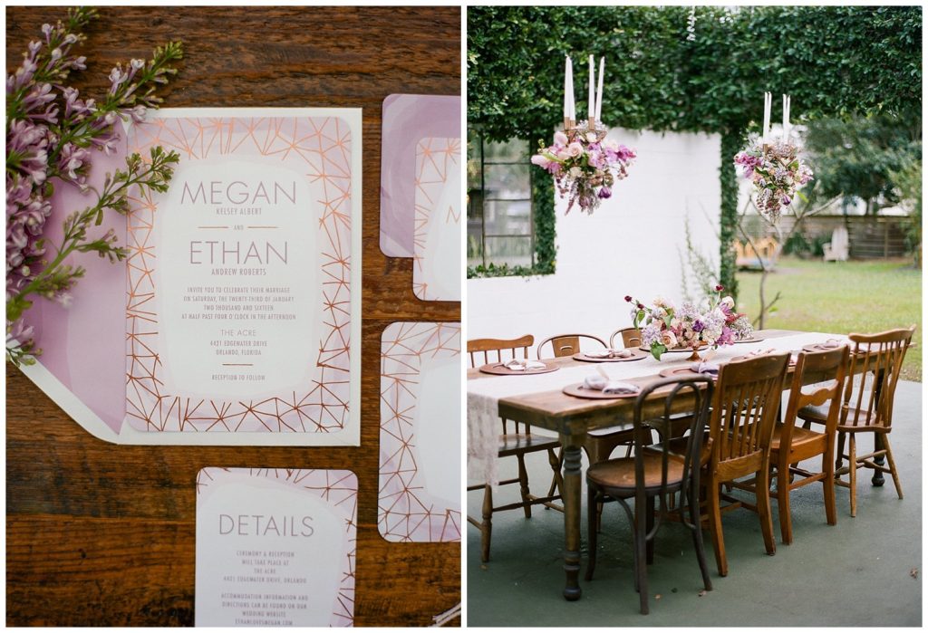 Lavender and copper wedding invitation