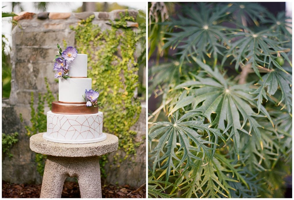 White and lavender wedding cake
