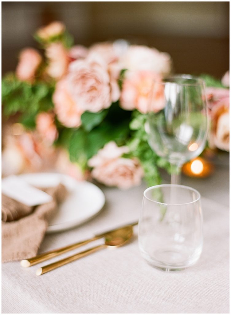 Elegant wedding reception table by Bourbon and Blush Events, Kate Ryan Linens, and Still Floral || The Ganeys