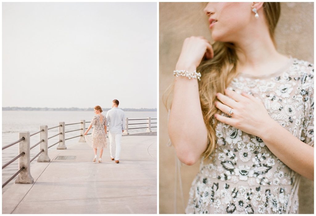 Charleston Engagement Session with Ornate Needle & Thread Dress