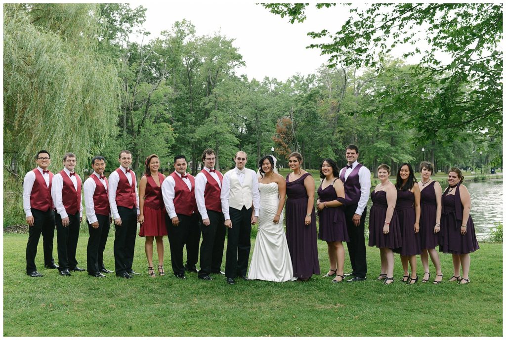 Maroon and burgundy wedding party 