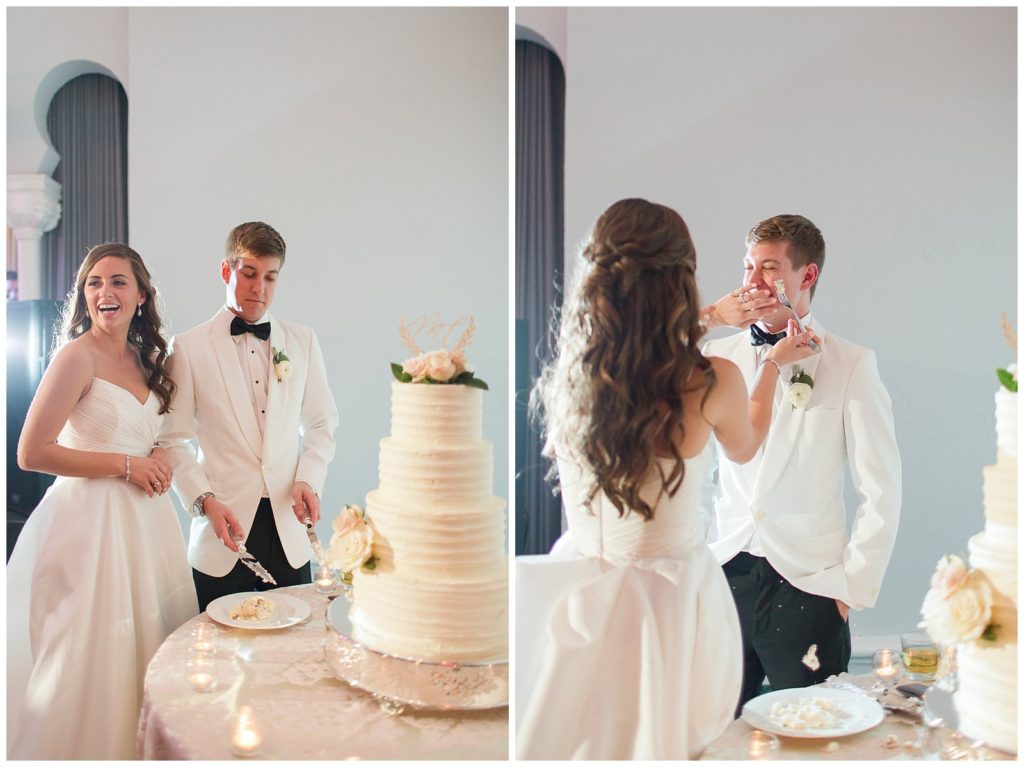 Elegant four tiered white wedding cake