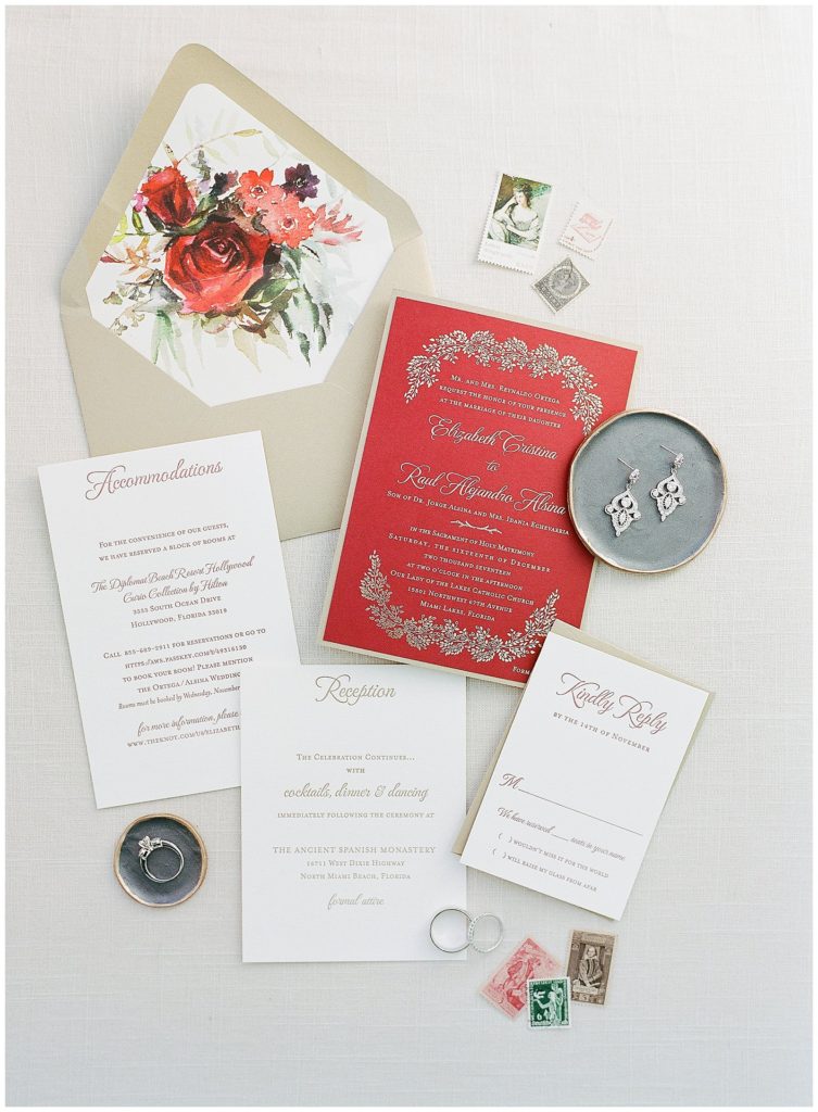 Red and gold wedding invitation by A+D Designs || The Ganeys