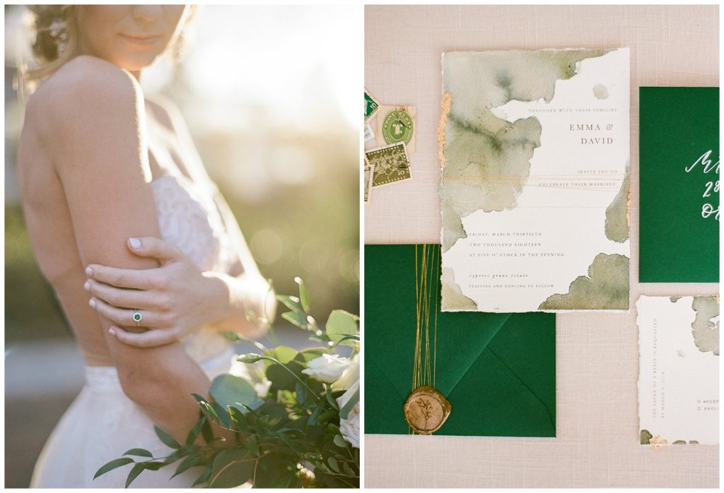 Emerald and Gold wedding inspiration from Plan It Events, Andi Meija, Ines Di Santo, The Bridal Finery, and The Ganeys