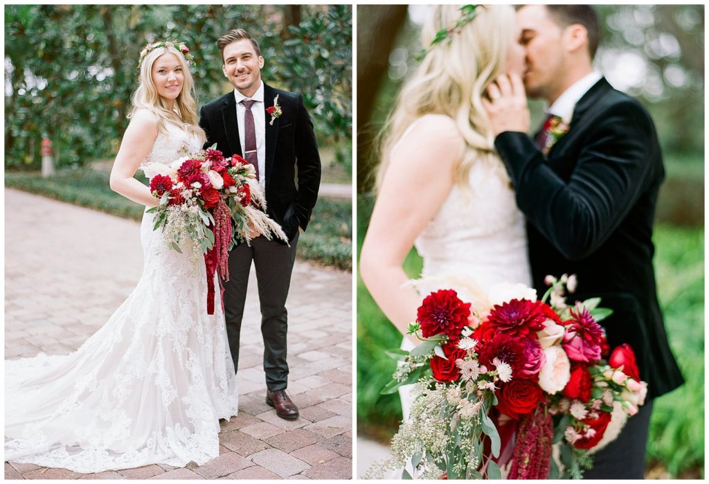 Red and pink boho wedding bouquet