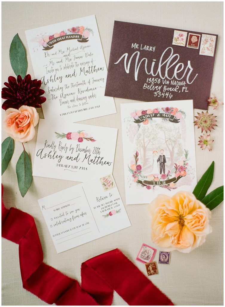 Colorful boho hand painted watercolor wedding invitation by Heather Pell || The Ganeys
