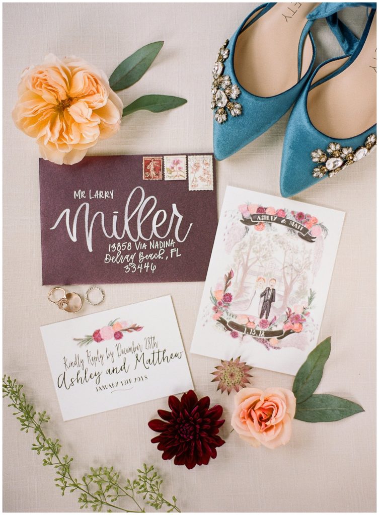 Colorful boho hand painted watercolor wedding invitation by Heather Pell || The Ganeys