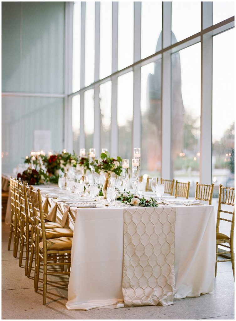 Tampa Museum of Art Wedding Reception by Bourbon and Blush Events, FH Weddings and Kate Ryan Linens || The Ganeys