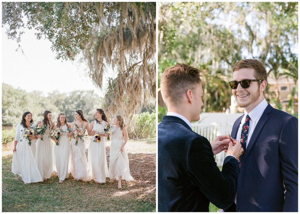 White bridesmaids dresses for Florida backyard wedding