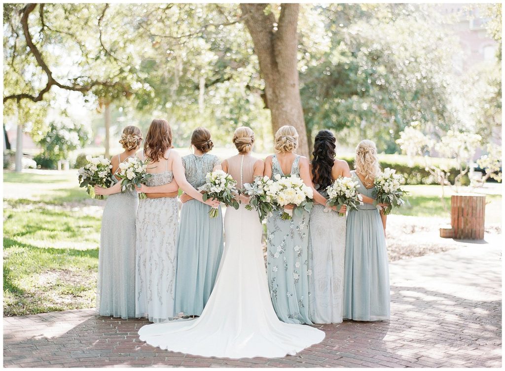 Dusty Blue bridesmaids dresses from Adrianna Papell