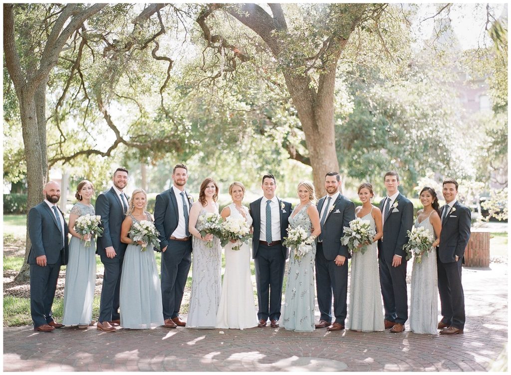 Dusty blue and white wedding party 