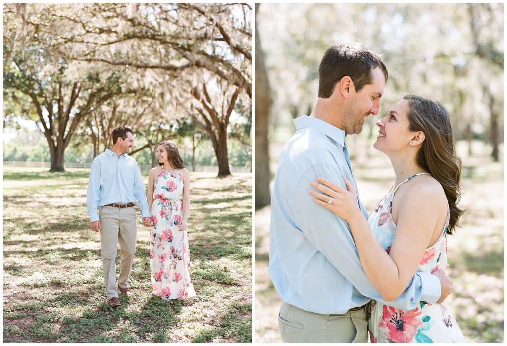 Anniversary photos with blue shirt and pink dress
