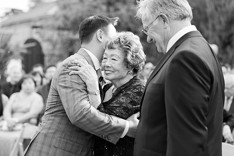 hugging grandmother at wedding