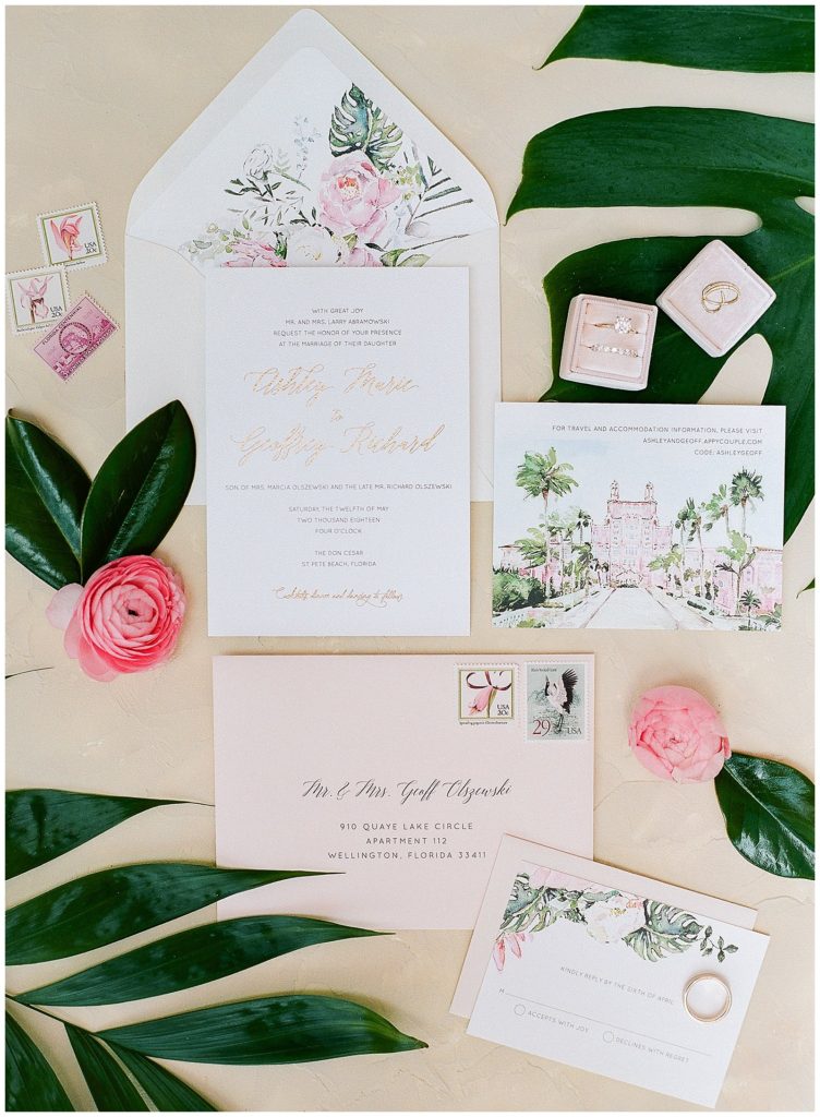 EVR Paper Co. custom wedding invitations for a tropical wedding at the Don CeSar with The Mrs. Box || The Ganeys