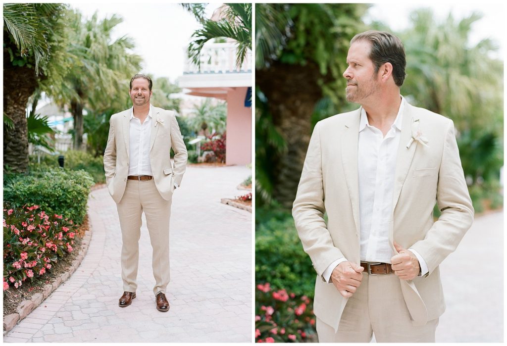 beige linen suit for tropical wedding