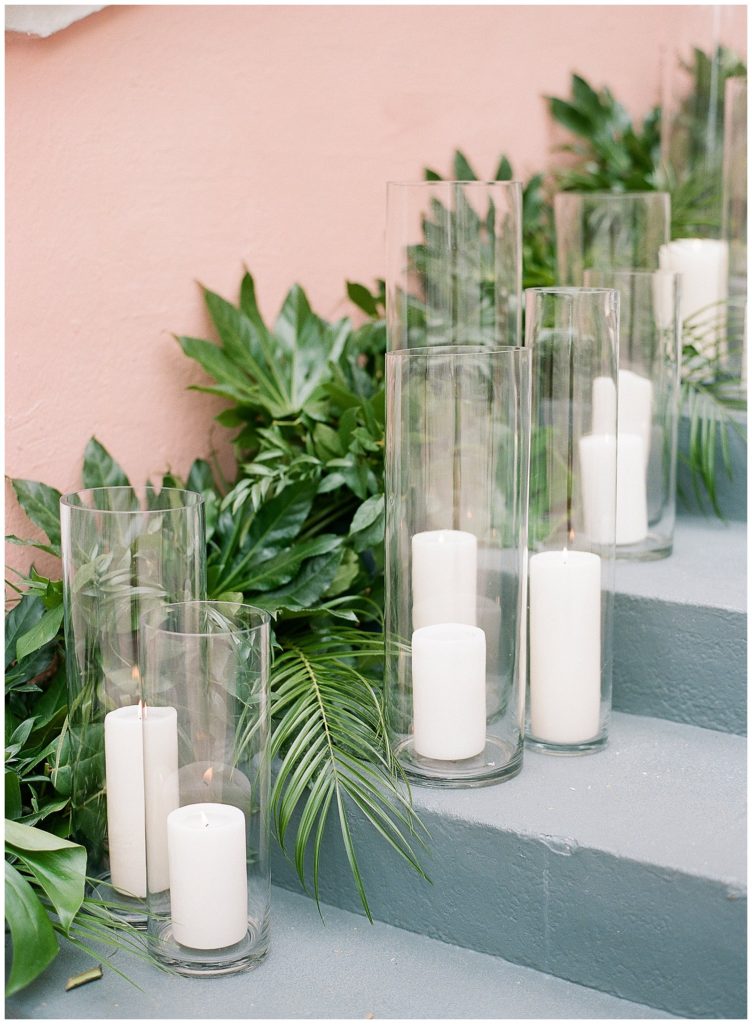 Pillar candles lining the ceremony site at Don CeSar Wedding with FH Events and Tres Chic Southern Weddings || The Ganeys