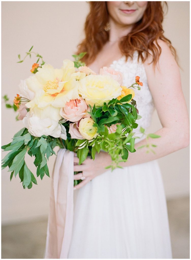 Spring yellow pink wedding bouquet by Ever After Vintage Weddings || The Ganeys