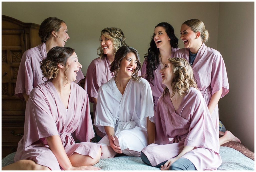 Girls in lavender robes on wedding day