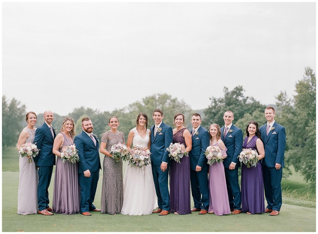 Purple and navy wedding party in Green Bay Wisconsin