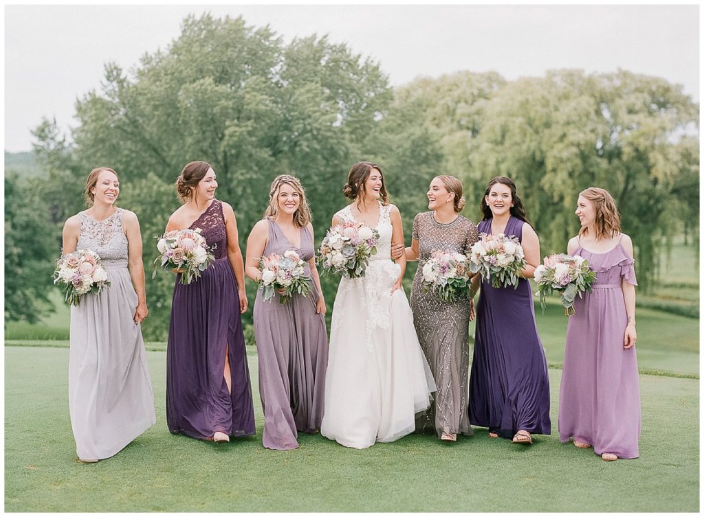 Lavender and shades of purple bridesmaids dresses 