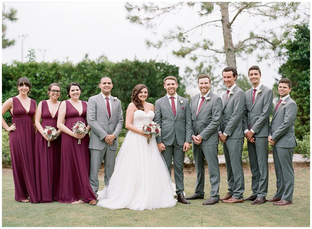 maroon and gray wedding attire