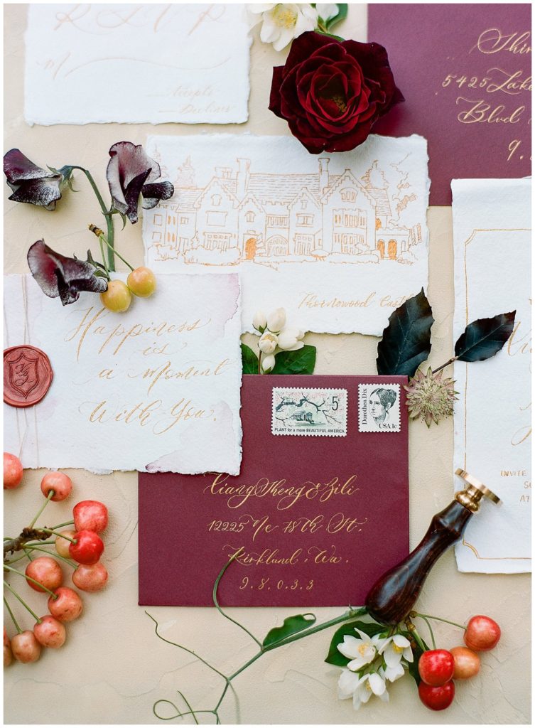 Maroon and white winter wedding invitation || The Ganeys