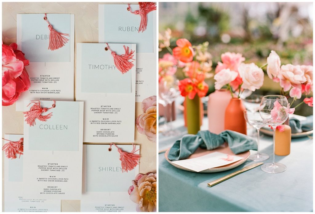 Modern colorful wedding inspiration in a greenhouse