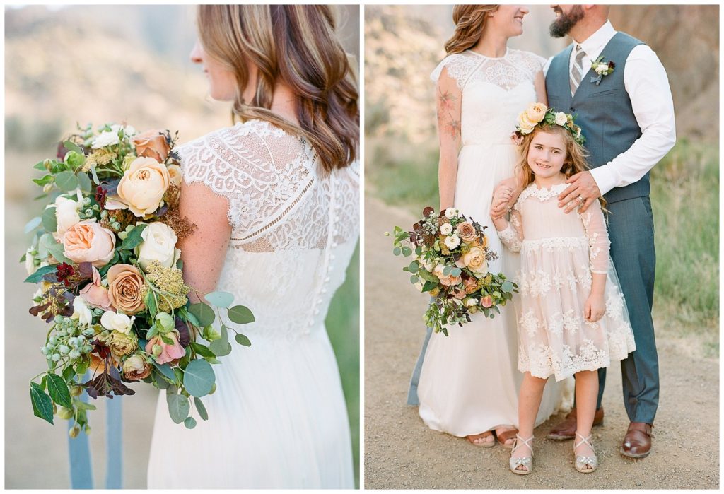 BHLDN wedding dress with Lindsay Helzer bouquet