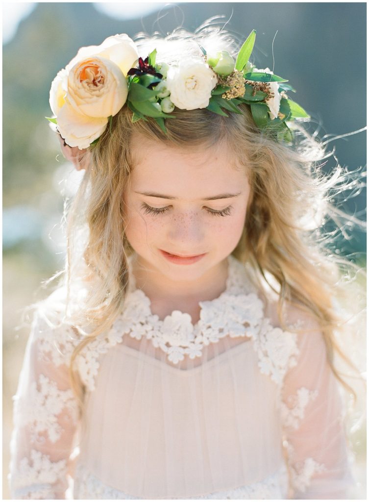 Flower girl with flower crown in BHLDN dress || The Ganeys