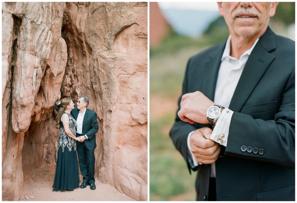 Garden of the Gods engagement photos with vintage cuff links