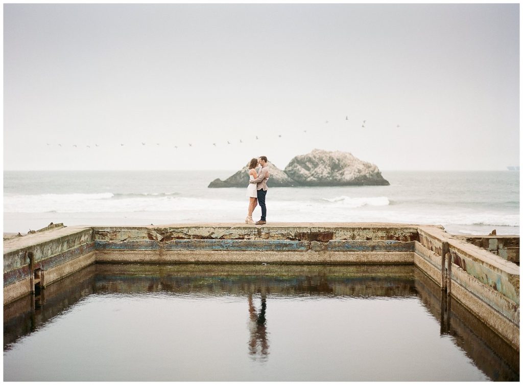 Sutro baths engagement session on foggy day