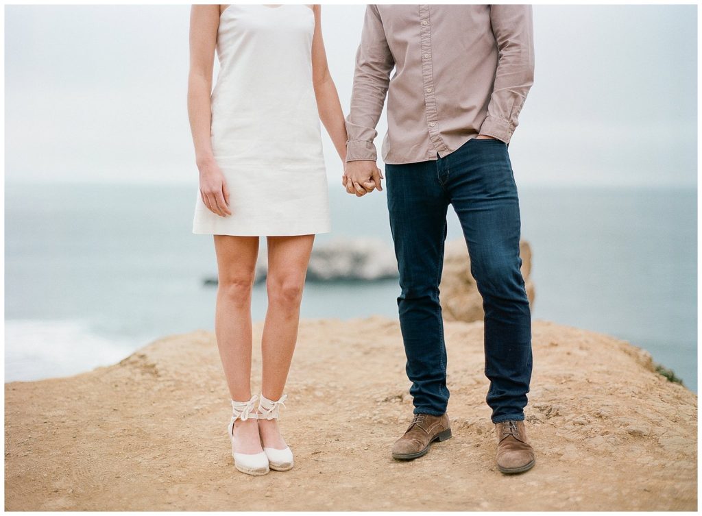 White shift dress with espadrilles for engagement photos