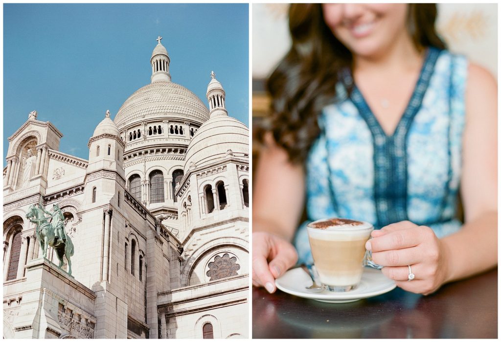 Montmartre engagement photos at a coffee shop