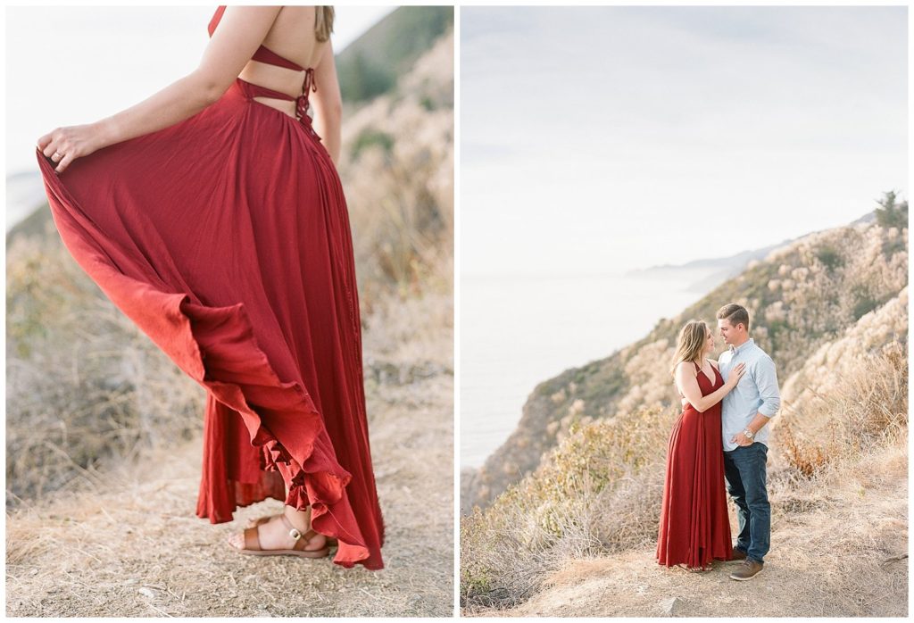 Big Sur Engagement Photos with red Free People dress 