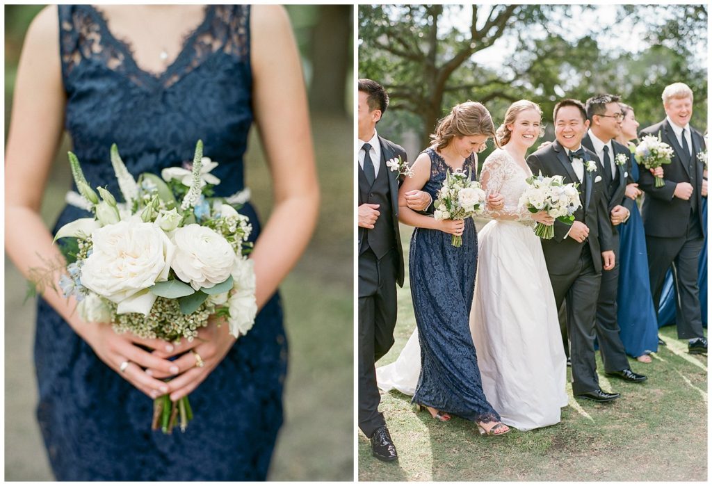 Navy blue bridesmaids dresses with florals by Anne Cothran