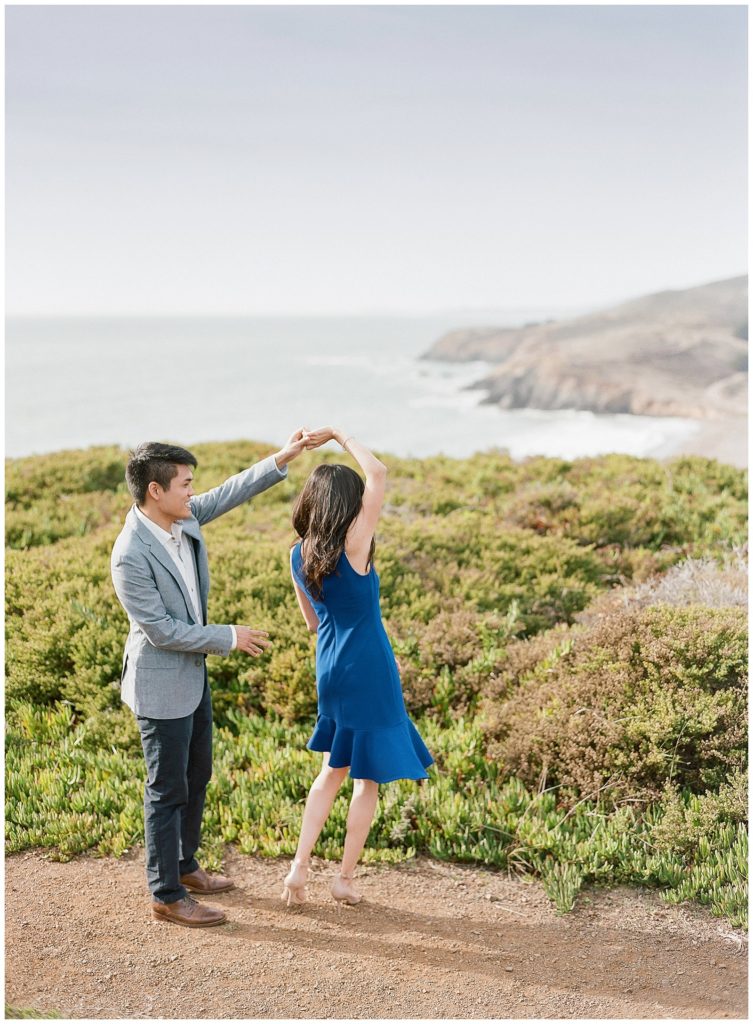 Marin Headlands Engagement Photos with royal blue dress || The Ganeys