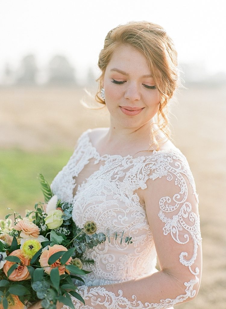 Beauty Loft hair and makeup with sleeved wedding gown at The Ranch at Birch Creek || The Ganeys
