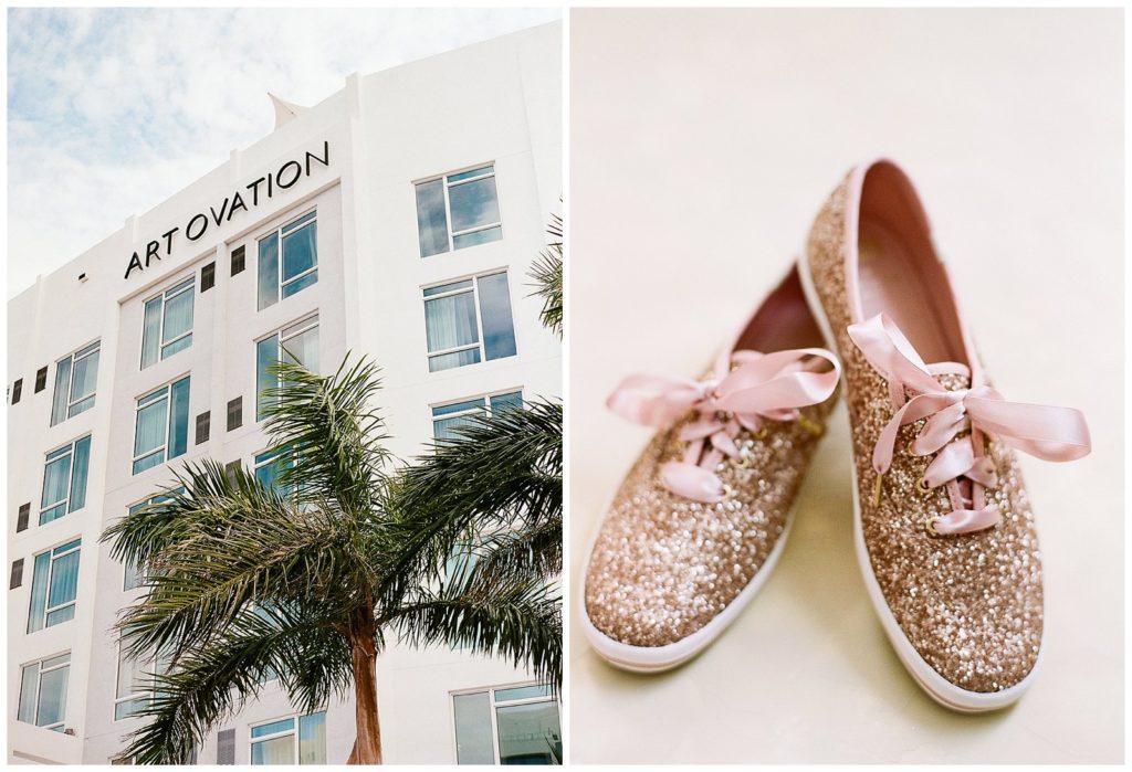 Art Ovation Hotel Wedding with Sparkly Pink Kate Spade Keds