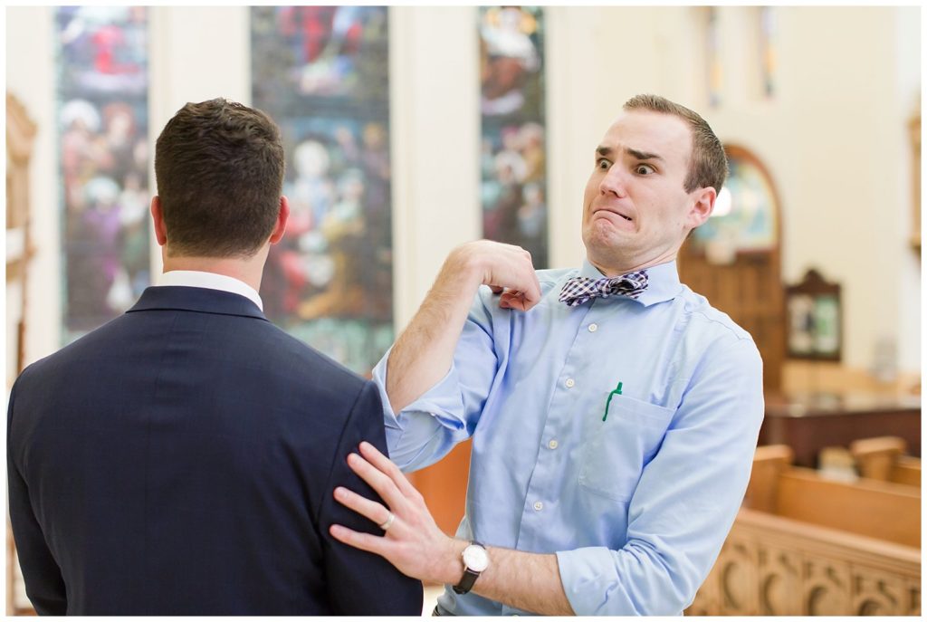 Rubbing deodorant off of suit at wedding