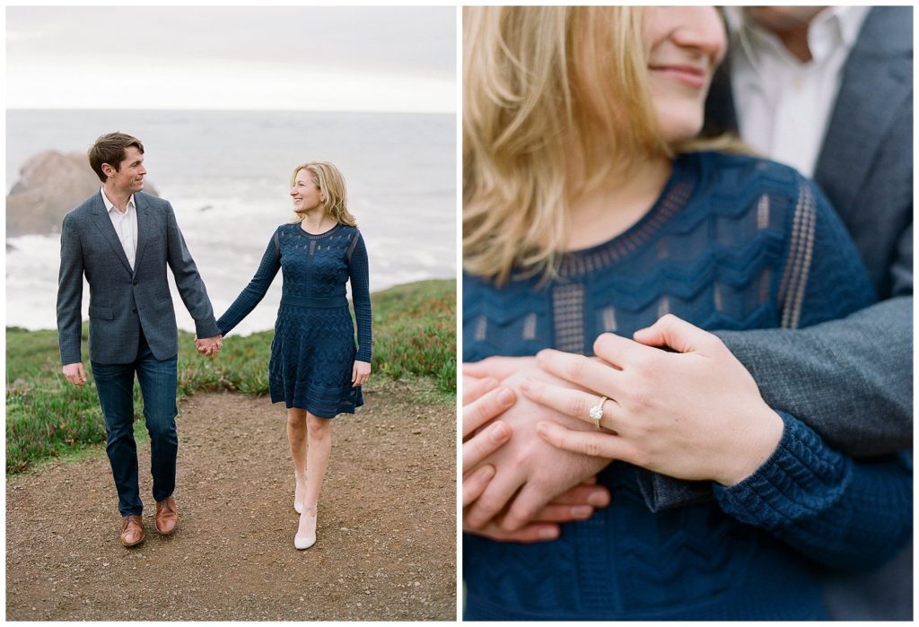 Navy blue dress engagement photos