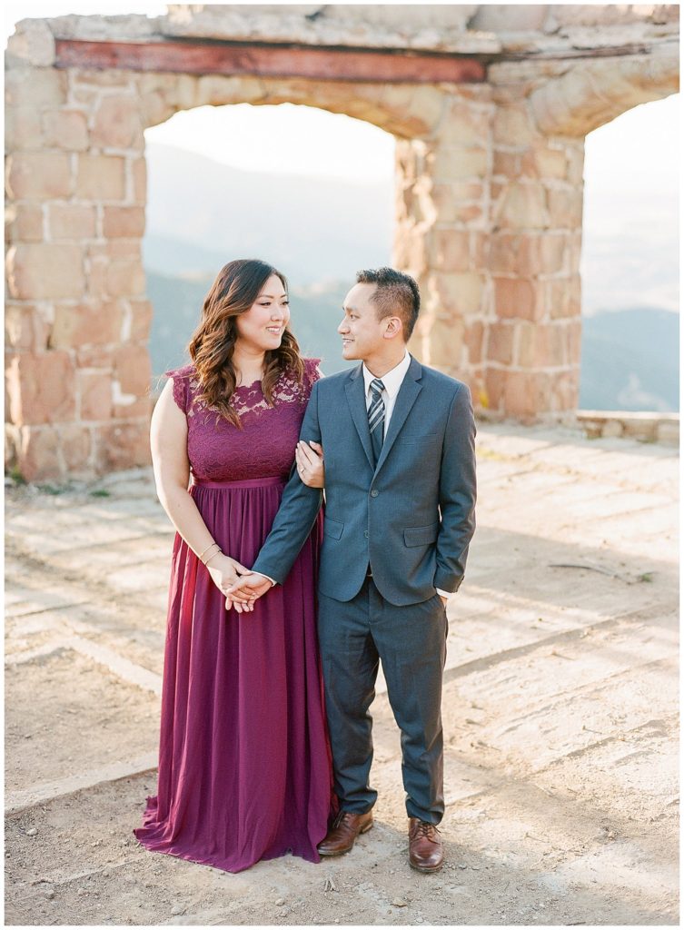 Knapp's Castle Engagement Photos in Santa Barbara with maroon dress || The Ganeys
