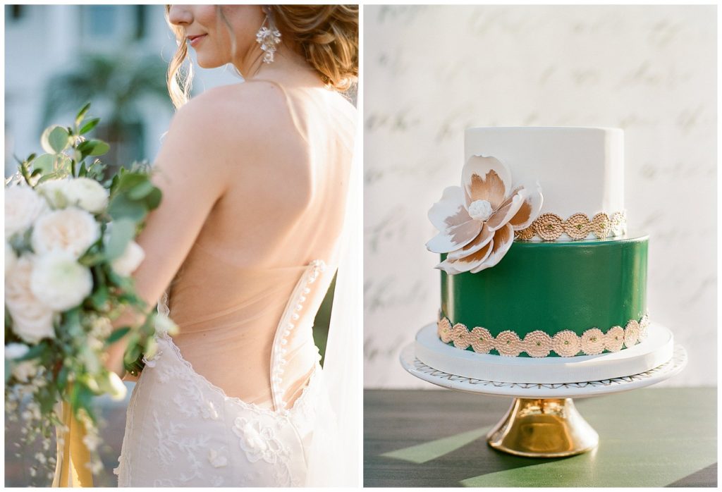 Cypress Grove Estate House wedding with emerald and gold details