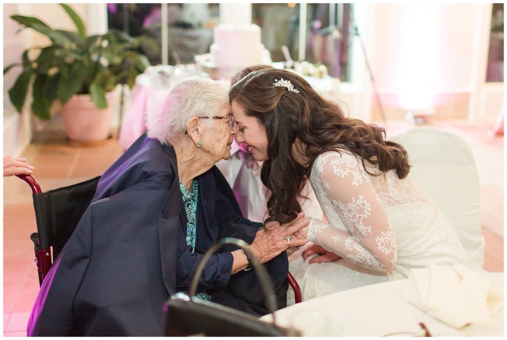 Intimate moment with bride and her grandma at wedding