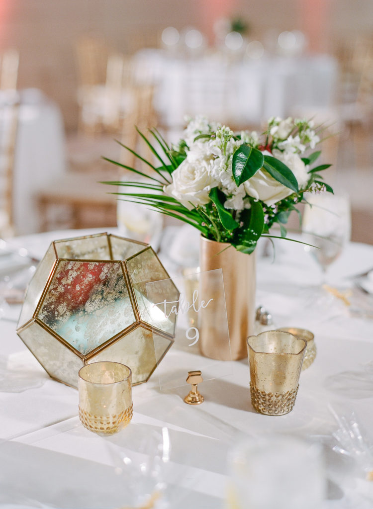 Tropical wedding reception ideas with gold geometric accents at the Museum of Fine Arts St Pete || The Ganeys