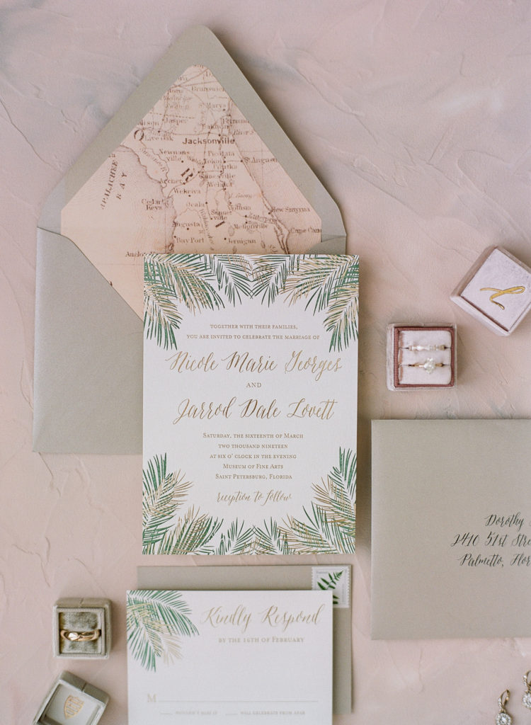 Tropical wedding invitation with custom map liner from A&P Design Co || The Ganeys